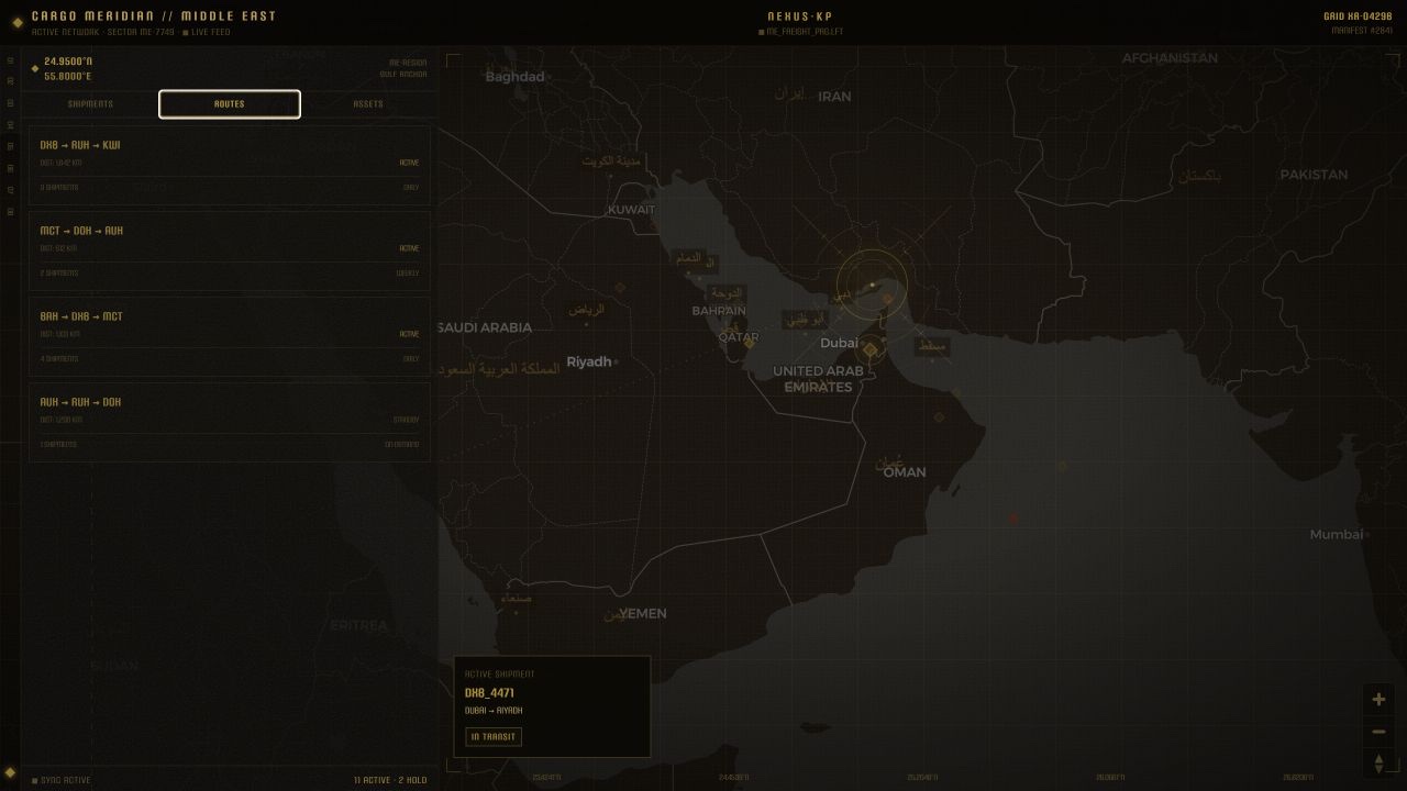 Cargo Meridian active regional routes view