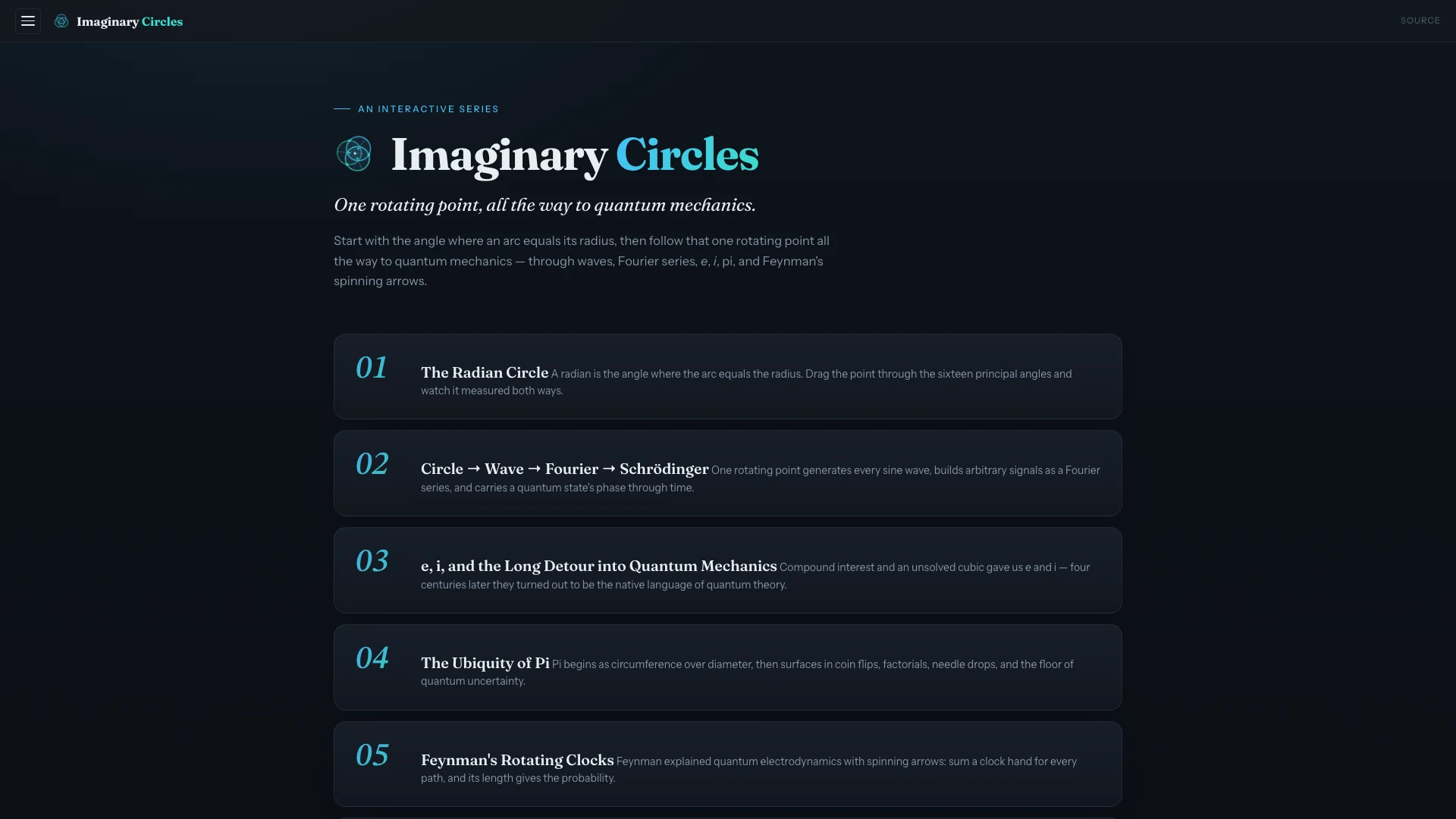 Imaginary Circles landing page with geometric interface studies