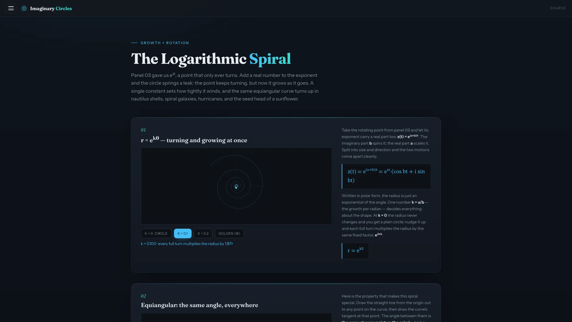 Logarithmic Spiral interactive study screenshot