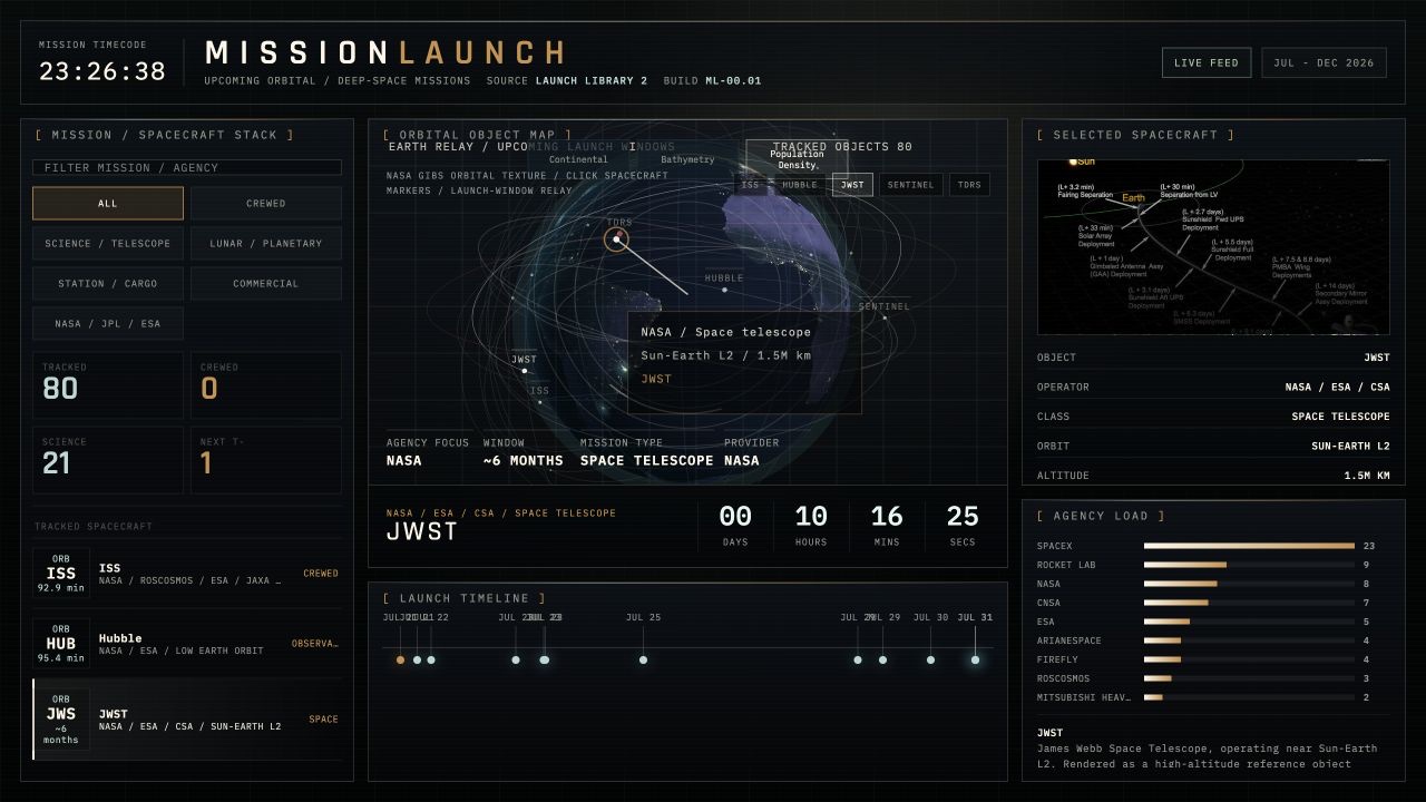 MissionLaunch JWST spacecraft selection and Sun-Earth L2 orbital context